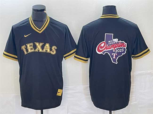 Mens Texas Rangers Black 2023 World Series Champions Big Logo Cool Base Stitched Baseball Jerseys->texas rangers->MLB Jersey